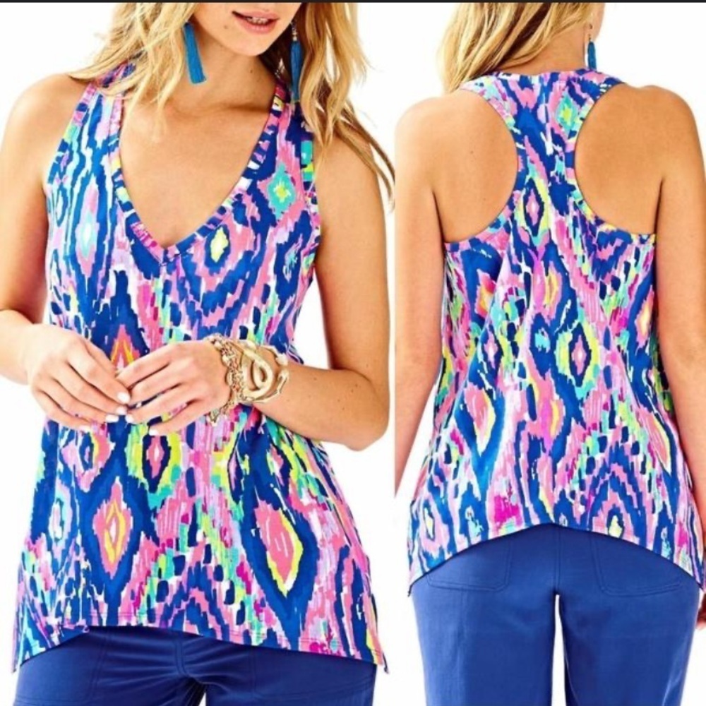 Lilly Pulitzer klawah blue and pink print racerback tank top 26858